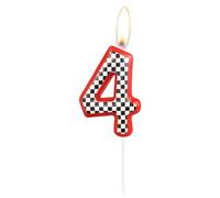 Vela Decorativa para Pastel de Cumpleaños Número 4, Decoración Roja de Carrera Feliz Cumpleaños para Pastel Número 4, Decoraciones Rojas, Negras y Blancas de Carrera para Fiesta de Cumpleaños Temática