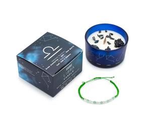 Vela del Zodíaco con Piedras Naturales y Pulsera de Piedras Semipreciosas en Cajita Regalo - Velas Perfumadas Aromaterapia - Regalo Original para Conectar con el Signo del Horóscopo (Libra)