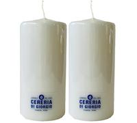 Vela diámetro 7 cm altura 15 cm - Crema - Duración 85 horas - Cereria Di Giorgio (Paquete de 2)