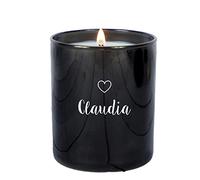 Vela en frasco de cristal negro grabada con nombre y motivo