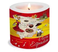 Vela España con mapa como decoración de mesa española. Vela con motivo como decoración de mesa original para fiestas, celebraciones y cumpleaños, diámetro 8 x altura 7,5 cm