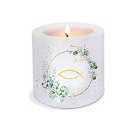 Vela eucalipto decoración de mesa para comunión, confirmación, bautismo, boda Ø 8 x 7,5 cm