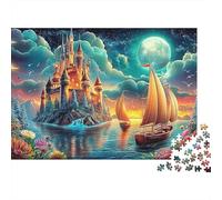 Vela iluminada por la Luna Sturdy Cardboard Castillo Velero Arte Jigsaw Puzzle Adults Kids Cognitive Training Fun Activity Great Gift for Christmas Housewarming Lovers 70x50cm/1000pcs