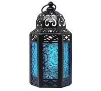 Vela Lanterns Farol marroquí decorativo portavelas para decoración del hogar, pequeño, azul