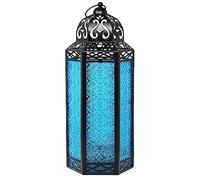 Vela Lanterns Portavelas decorativo estilo marroquí para farol, extragrande, color azul