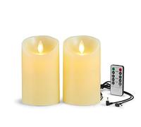 Vela LED de 2 piezas con llama parpadeante recargable y mando a distancia de 10 teclas - Función temporizador de parafina auténtica - Decoración 10 cm Ivory