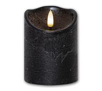 Vela LED de cera auténtica "3D FLAME RUSTIC" con efecto parpadeante, altura 10cm, diámetro 7,5cm, función temporizador, funcionamiento con pilas, color negro