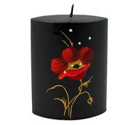 Vela negra con forma elipse, hecha y pintada a mano, con orquídea roja, tamaño aprox. 8 x 3,5 x 9,5 cm.