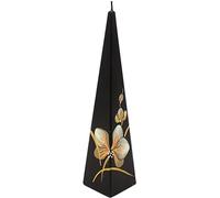 Vela Negra en Forma de piramide, Hecha y Pintada a Mano, con orquídea marrón, tamaño Aprox. 25 x 6 cm