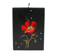 Vela negra, hecha y pintada a mano, con orquídea roja, tamaño aprox. 9 x 5 x 12 cm.