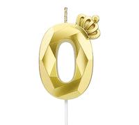 Vela número 0, vela grande de feliz cumpleaños de 7,6 cm con exquisita corona 3D diseñada para decoración de tartas para bodas, aniversarios, cumpleaños,reuniones,fiestas temáticas,celebración (Oro-0)