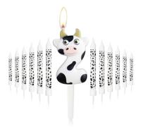Vela número 2 de vaca blanca y negra para pastel, decoraciones de segundo cumpleaños, decoración de fiesta de vaquera, temática de animales de granja para celebración de niña y niño