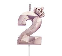 Vela número 2, vela grande de feliz cumpleaños de 7.6 cm con exquisita corona 3D diseñada para decoración de tartas para bodas, aniversarios, cumpleaños, reuniones, fiestas, celebraciones (Rosa-2)
