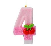 Vela Número 4 para Tarta - Velas Cumpleaños con Cerezas y Lentejuelas Rosas - Adornos para Tartas y Cupcakes - Decoración Fiesta para Mujeres y Niñas para Aniversarios