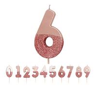 Vela Número 6 Con Brillo De Oro Rosa, Para niños, adultos, fiesta de cumpleaños número 16, 60, aniversario, hito