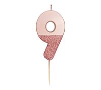 Vela Número 9 Con Brillo De Oro Rosa, Bonita, brillante,Para niños, adultos, noveno, 90 cumpleaños, aniversario, hito