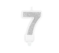Vela para tarta de cumpleaños número 7, plata brillante, 7 cm