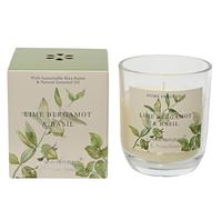 Vela perfumada en vaso de 9 cm - Vela de cera con aroma de lima y bergamota albahaca - Velas de cera como regalo de relajación para mujeres - Vela aromática para bodas Pascua - Crema blanca