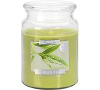 Vela perfumada grande en un vaso, hasta 100 horas de intenso aroma de té verde aromático, altura 14 cm, diámetro 9 cm