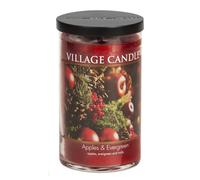 Vela perfumada Village Candle Apples & Evergreen en frasco de vidrio grande, 500 ml, color rojo