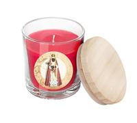 Vela Virgen de la Candelaria roja Bote Cristal con Tapa en Caja con la Historia 7x7x8.5 cm