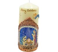 Vela XXL Hecha a Mano en 3D, Vela del Altar, Vela de Nacimiento de Cristo, Vela Cristiana con elaborada decoración de la Sagrada Familia en Color Crema, tamaño: 8 x 20 cm (Ancho x Alto