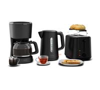 Velaire Set Desayuno 800W Tostadora Hervidor de Agua, Cafetera Negro