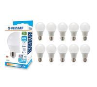 Velamp Bombilla LED, estándar A60, casquillo E27, 9W (806 lúmenes equivalentes a 60W), luz blanca fría 6500K, tecnología SMD, haz de 200°, paquete de 10 bombillas