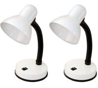 Velamp Charleston Lámpara, Base de Bombilla E27, Compatible con LED, Brazo Flexible, con Cable e Interruptor, para habitación de bebé, Escritorio, Estudio, 6 W, Blanco (Paquete de 2)