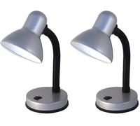 Velamp Charleston Lámpara de Mesa E27, Compatible con LED, Brazo Flexible, con Cable e Interruptor, para habitación de niños, Escritorio, Estudio, 40 W, Plateado (Paquete de 2)