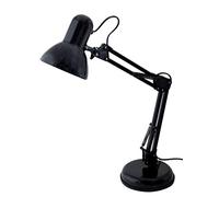 Velamp Charleston Mesa con Brazo articulado. E27, Compatible con LED. Estudio, hogar, Lectura, lámpara de Escritorio, 6 W, Negro