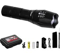 VELAMP IR547 Linterna LED 10W Recargable, Táctica con Zoom, de Aluminio, Super Accesoriada, Negro