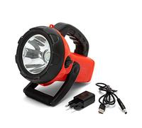 Velamp Potente Faro LED Recargable Lumen. Alcance: 800 m, 15 Horas. con Cargador y luz roja Intermitente. Camping, Pesca, Trekking, Emergencias. 10W, Rojo