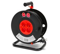 Velamp REEL-FR-40 - Alargador eléctrico (40 m) con enrollador de 4 tomas 16 A, sección 3G1,5 mm² + cortacircuitos. Negro y rojo