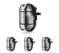 Velamp Turtle-N Aplique Ovalado de Pared/Techo. En plástico + Vidrio E27 MAX 60W. LED Compatible IP44: para Interior o Exterior. para Balcones, garajes, terrazas, 60 W, Negro (Paquete de 4)