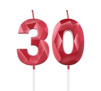Velas 3D con Número 30 para Pasteles, Decoraciones de Cumpleaños Rojas para Mujeres y Hombres, Velas para Decoración de Tarta