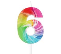 Velas 6 años de cumpleaños del arco iris, Decoraciones 6 años de cumpleaños para niños y niñas,número 6 vela para pastel,Velas graffiti de pastel del arco iris para decora de fiesta de