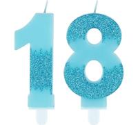 Velas azules de cumpleaños número 18, velas azules del número 18, decoraciones de pastel Frozen, velas de fiesta azules Frozen, topper para tarta de vela azul con purpurina para niñas y niños
