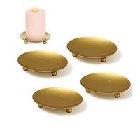 Velas Cera Platos,4 Piezas Dorados Candelero Retro Soporte Vela Pedestal de Metal Portavelas para Hogar Velas de Incienso SPA Boda Rezar Decoración de Fiestas (1_x_7_cm)