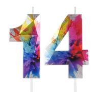 Velas coloridas de graffiti del 14º cumpleaños para tarta, vela número 14 para decoraciones de 14º cumpleaños, adorno superior de tarta con diseño 3D para fiestas de cumpleaños de niños y niñas, bodas
