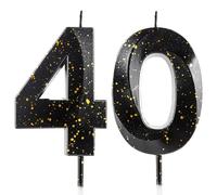 Velas con el número 40 de 40 cumpleaños 3D, color negro y dorado, vela de feliz cumpleaños, cera premium y diseño de diamante 3D, decoración para tartas para fiesta de cumpleaños, boda, aniversario