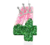 Velas con números de cumpleaños de corona, decoraciones de fiesta rosa y verde, decoraciones de 4º cumpleaños para niñas, velas número 4 con purpurina para pastel con lentejuelas para fiesta temática
