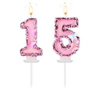 Velas con Números para Cumpleaños, Mariposa Rosa Brillantes Velas con Números para Cumpleaños de Parafina con Decoración de Lentejuelas Adorno para Tarta para Decoración de Fiestas (15)