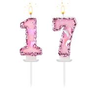 Velas con Números para Cumpleaños, Mariposa Rosa Brillantes Velas con Números para Cumpleaños de Parafina con Decoración de Lentejuelas Adorno para Tarta para Decoración de Fiestas (17)