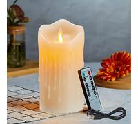 Velas Con Recargable, Velas LED, Velas Parpadeante Sin Llama, Con Mando a Distancia, Vela LED Efecto Llama Temporizador, Con Gotas de cera, Real Cera, con Temporizador de 24 Horas-12.5cm Blanco Cálido