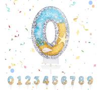 Velas Cumpleaños Números 0,3D Sirenas Azul Vela,Vela de Número 0 de Pastel Decoración,Aniversarios,Baby Shower de Cumpleaños