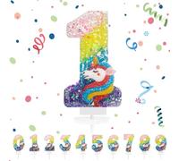 Velas Cumpleaños Números 1,3D Unicornio Arco iris Vela,Vela de Número 1 de Pastel Decoración,Aniversarios,Baby Shower de Cumpleaños