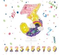 Velas Cumpleaños Números 3,3D Arco iris Vela,Vela de Número 3 de Pastel Decoración,Aniversarios,Baby Shower de Cumpleaños