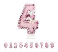 Velas Cumpleaños Números 4,3D Mariposas Rosa Vela,Vela de Número 4 de Pastel Decoración,Aniversarios,Baby Shower de Cumpleaños