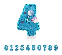 Velas Cumpleaños Números 4,3D Sirena Azul Vela,Vela de Número 4 de Pastel Decoración,Aniversarios,Baby Shower de Cumpleaños